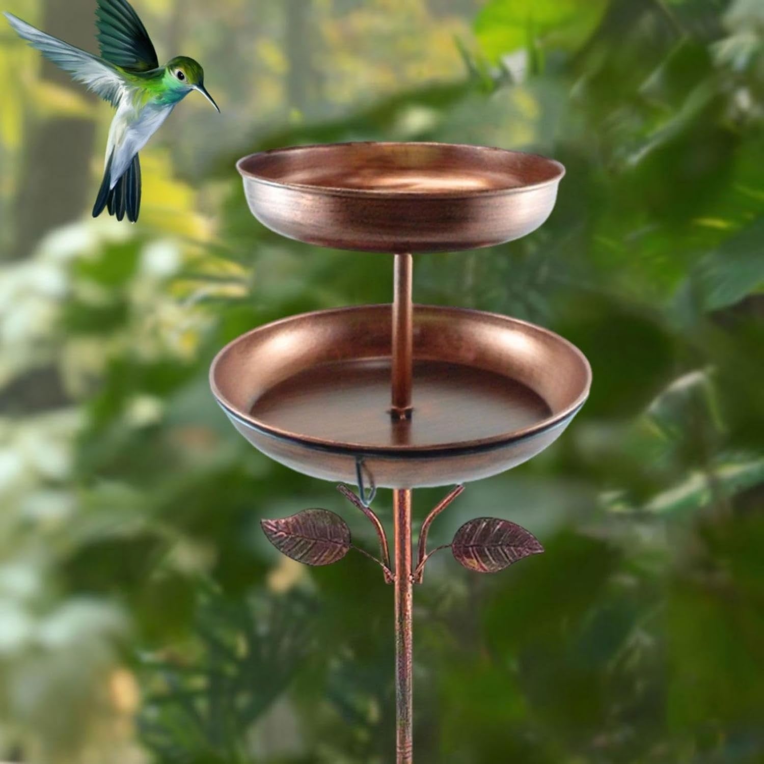 Tall Double Layer Metal Bird Bath Feeder Bronze Garden Outdoor Water Bowl