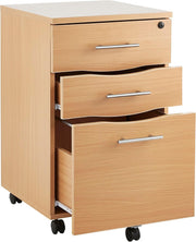 Beech Under Desk Filing Cabinet 3 Drawer Lockable Mobile 68cm