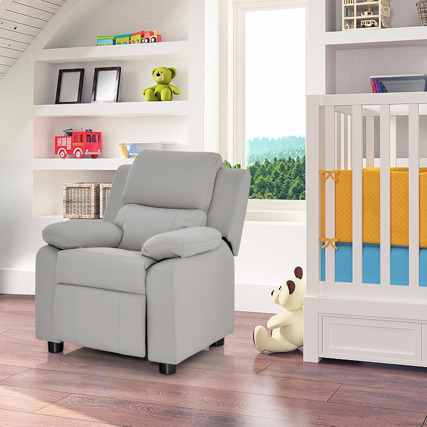 Kids Recliner Chair Adjustable Backrest & Footrest PU Leather Sofa 66x60x73cm