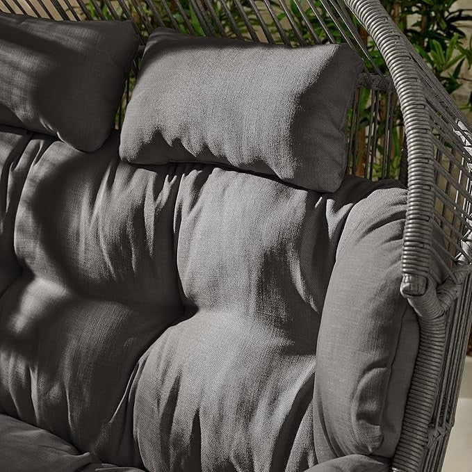 Grey Rattan Double Egg Chair 2 Seater Garden Patio Furniture w/ Cushions & Cover