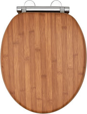 Luxury Bamboo Toilet Seat Soft Close Moulded Wood Stainless Steel Hinges Click