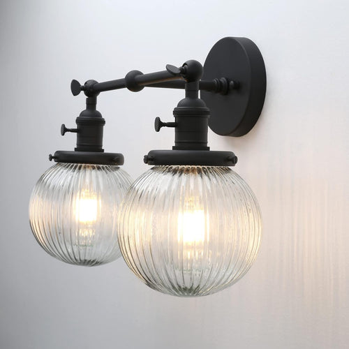 Modern Black 2-Light Glass Wall Sconce | Dimmable Bedroom & Living Room Lamp
