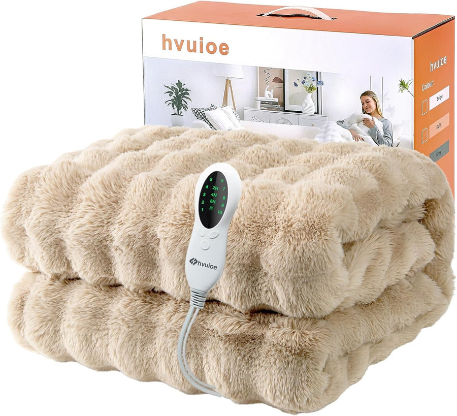 Large Electric Heated Throw 180x150cm Faux Fur Fast Heat Auto Shut