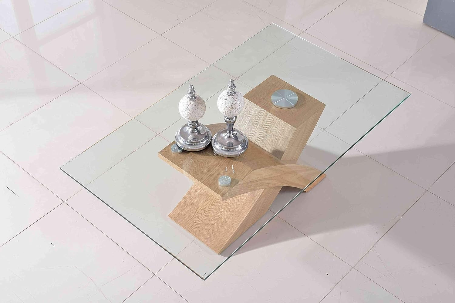 Modern Glass & Oak Coffee Table 135x80cm X-Shape Base Stylish Living Room