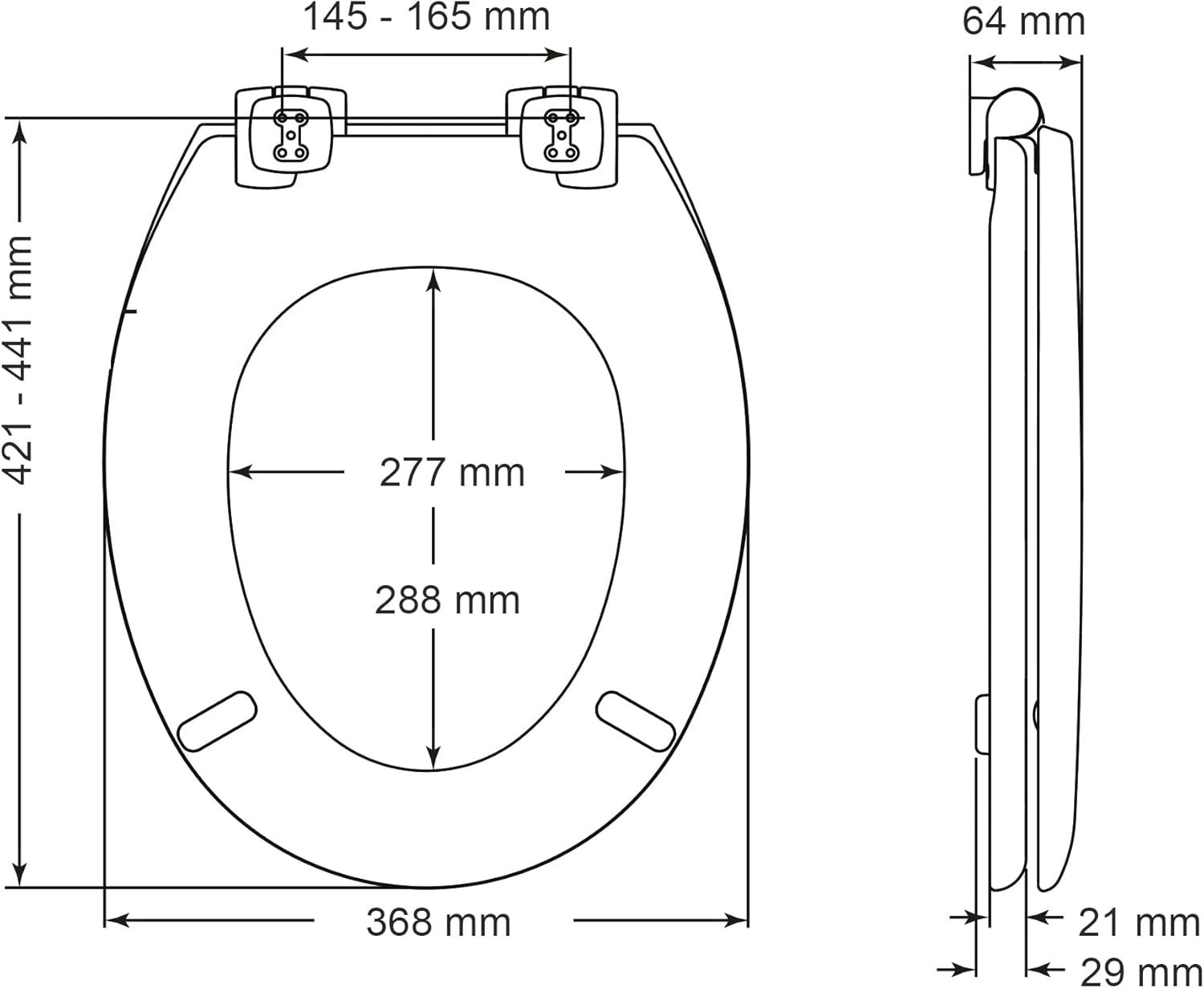 White Soft Close Toilet Seat Black Hinges Ultra-Fix Easy Clean 145–165mm