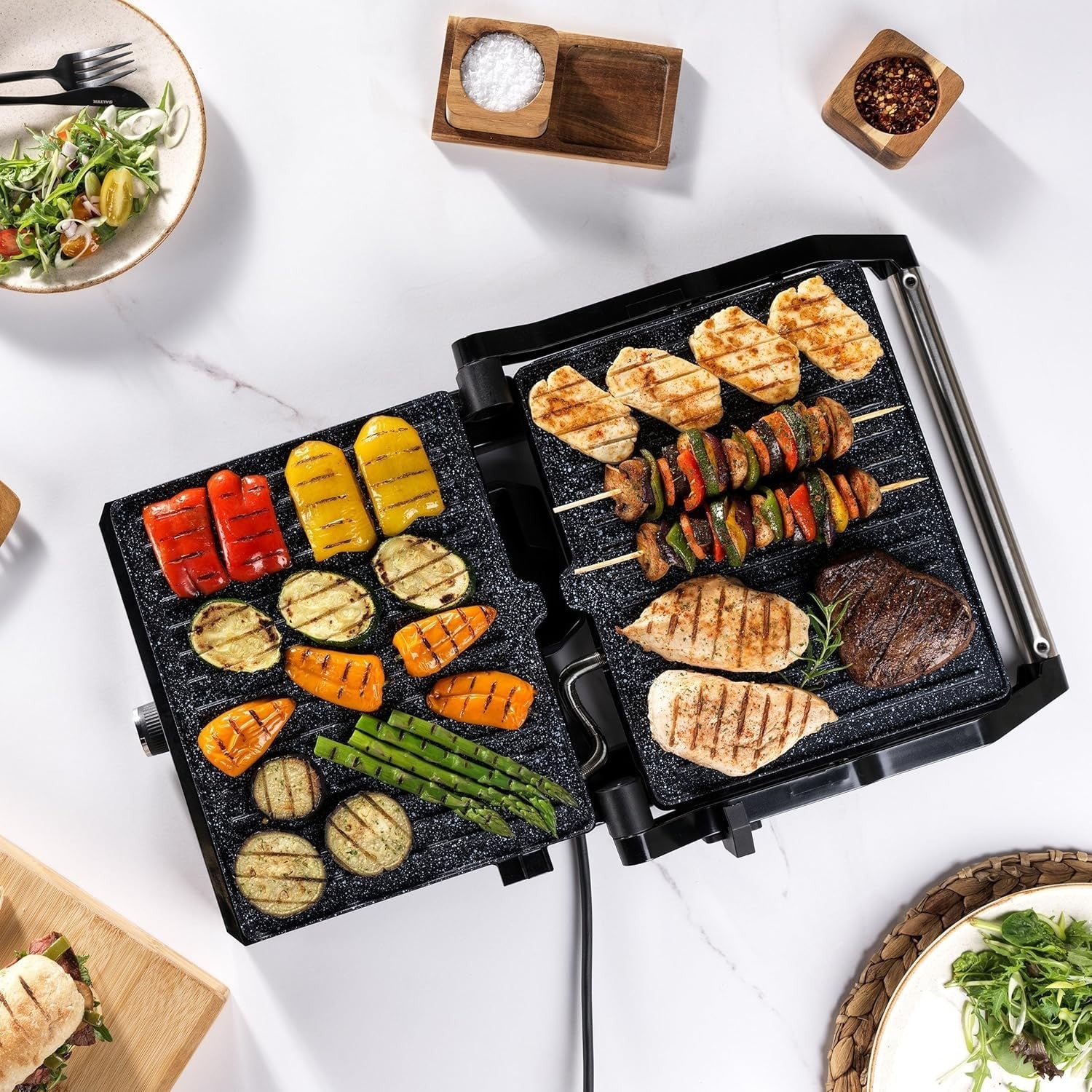 2000W Health Grill & Panini Maker Non-Stick Plates 31.9x34.6cm