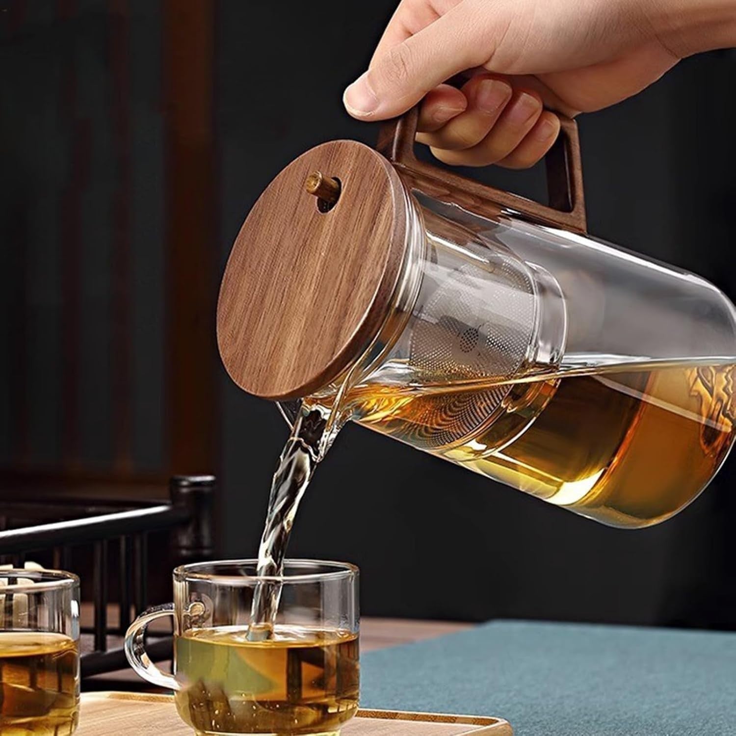 750ml Glass Teapot with Infuser Wooden Handle Loose Leaf Tea Maker