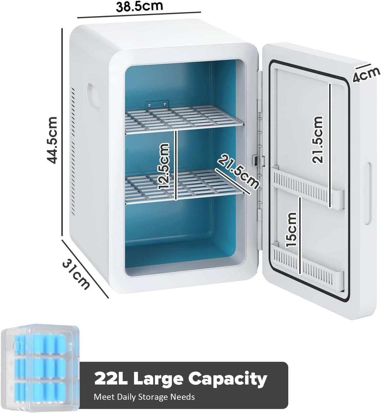 22L Mini Fridge Portable Cooler & Warmer Bedroom Office Car White