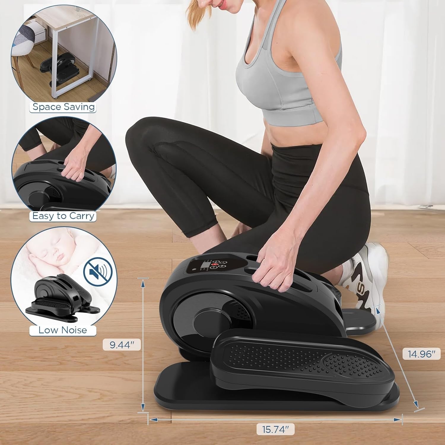 Under Desk Electric Elliptical Pedal Exerciser Quiet Seated Leg Trainer