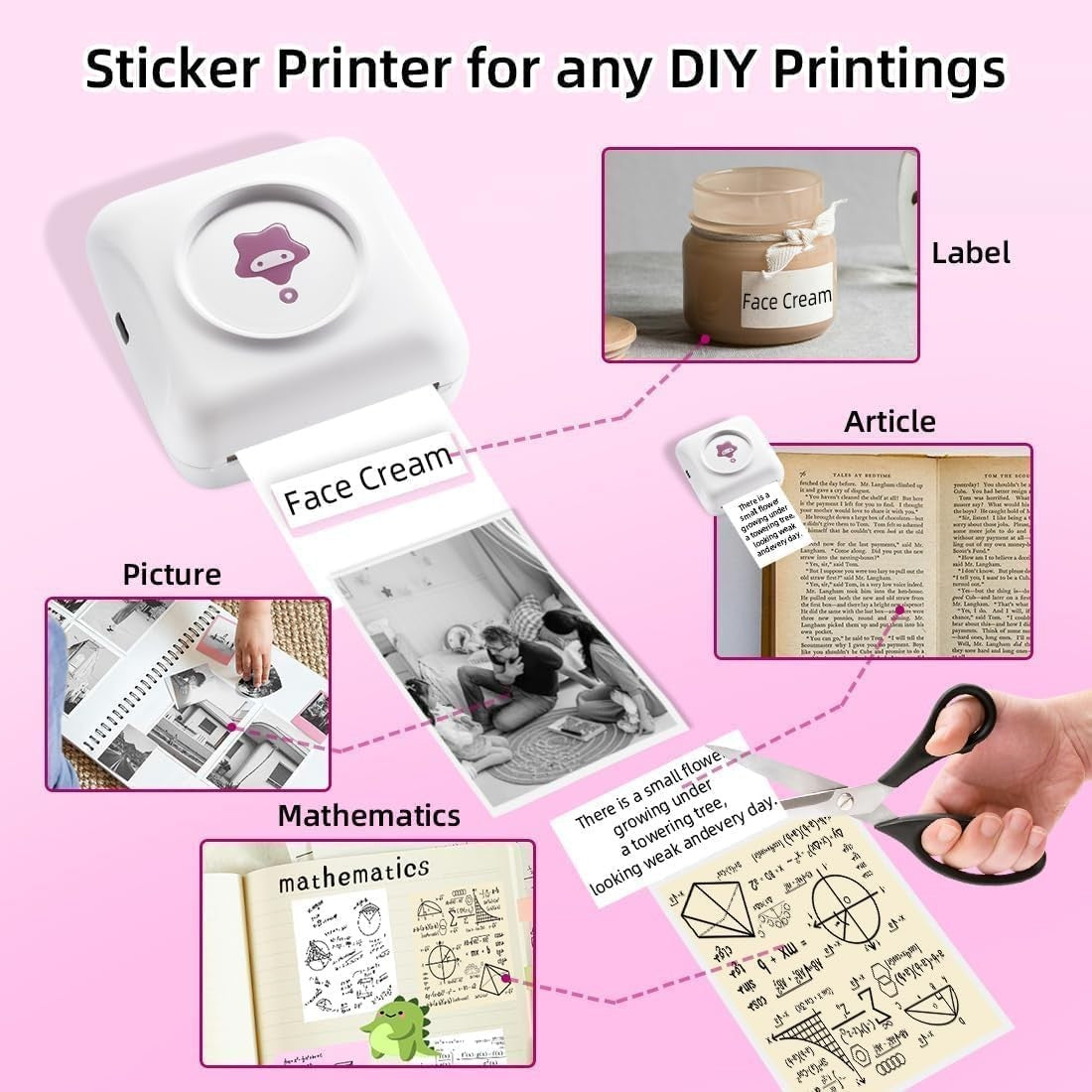 Mini TP2 Bluetooth Pocket Printer Thermal Photo Printer Pink White DIY Notes