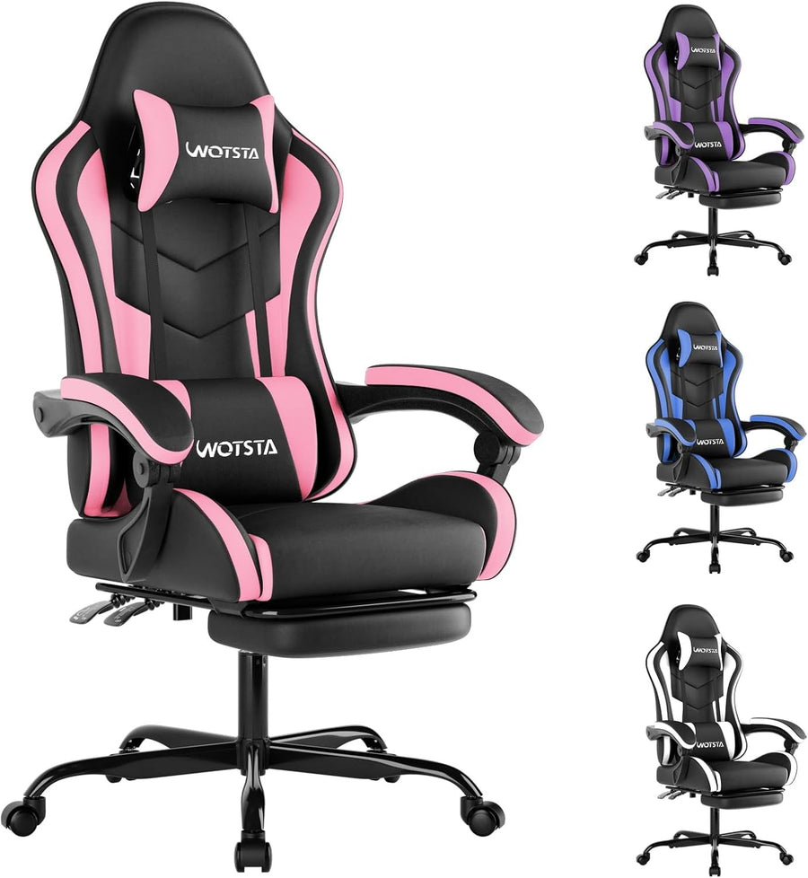 Ergonomic Gaming Chair with Footrest & Lumbar Support – Black Pink PC Seat
