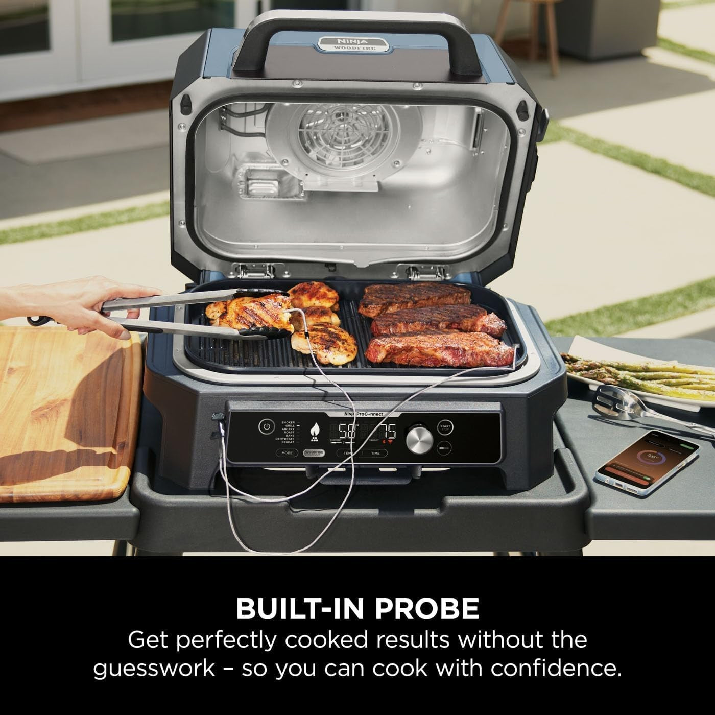 XL Electric BBQ Grill & Smoker with App Control, 7-in-1 Air Fry & 2 Temp Probes