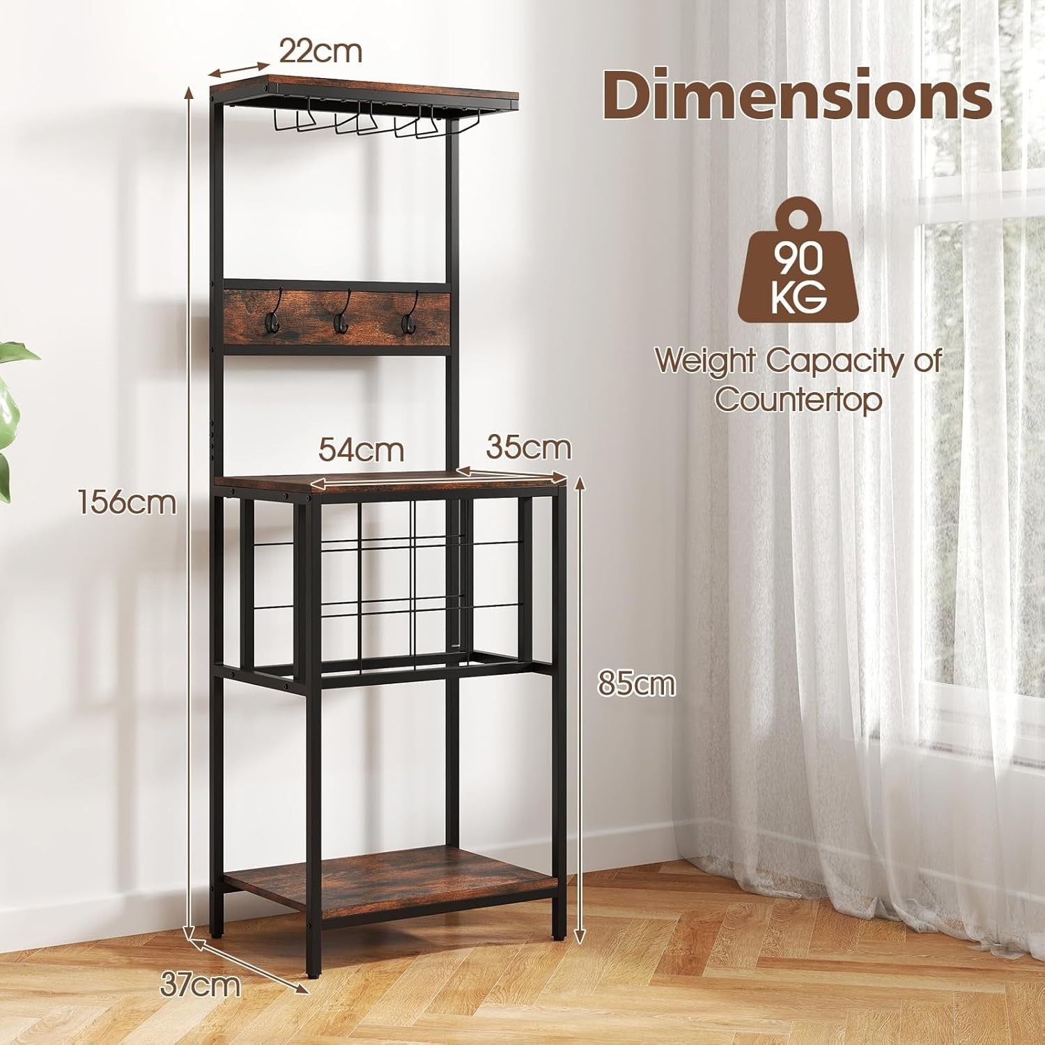 Freestanding Wine Rack Bar Cabinet with Glass Holder & Storage Shelves