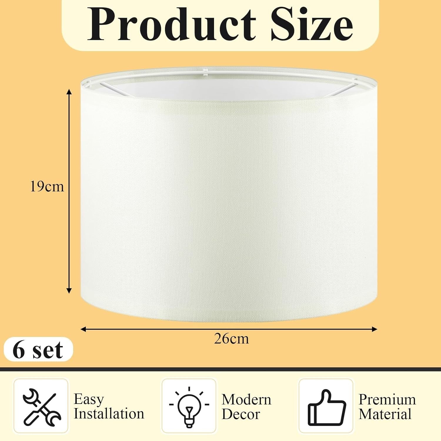6 Pack Cream Linen Lampshades 26x18cm E27 E14 Adapter Ceiling Table Lamp