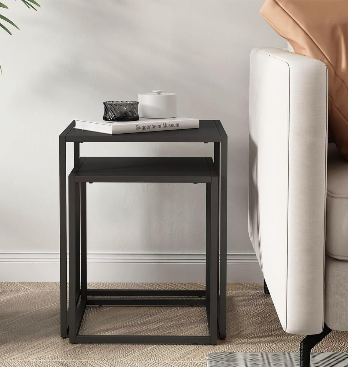 Modern Square End Side Table Black Metal Nightstand Coffee Accent Desk 40x40cm