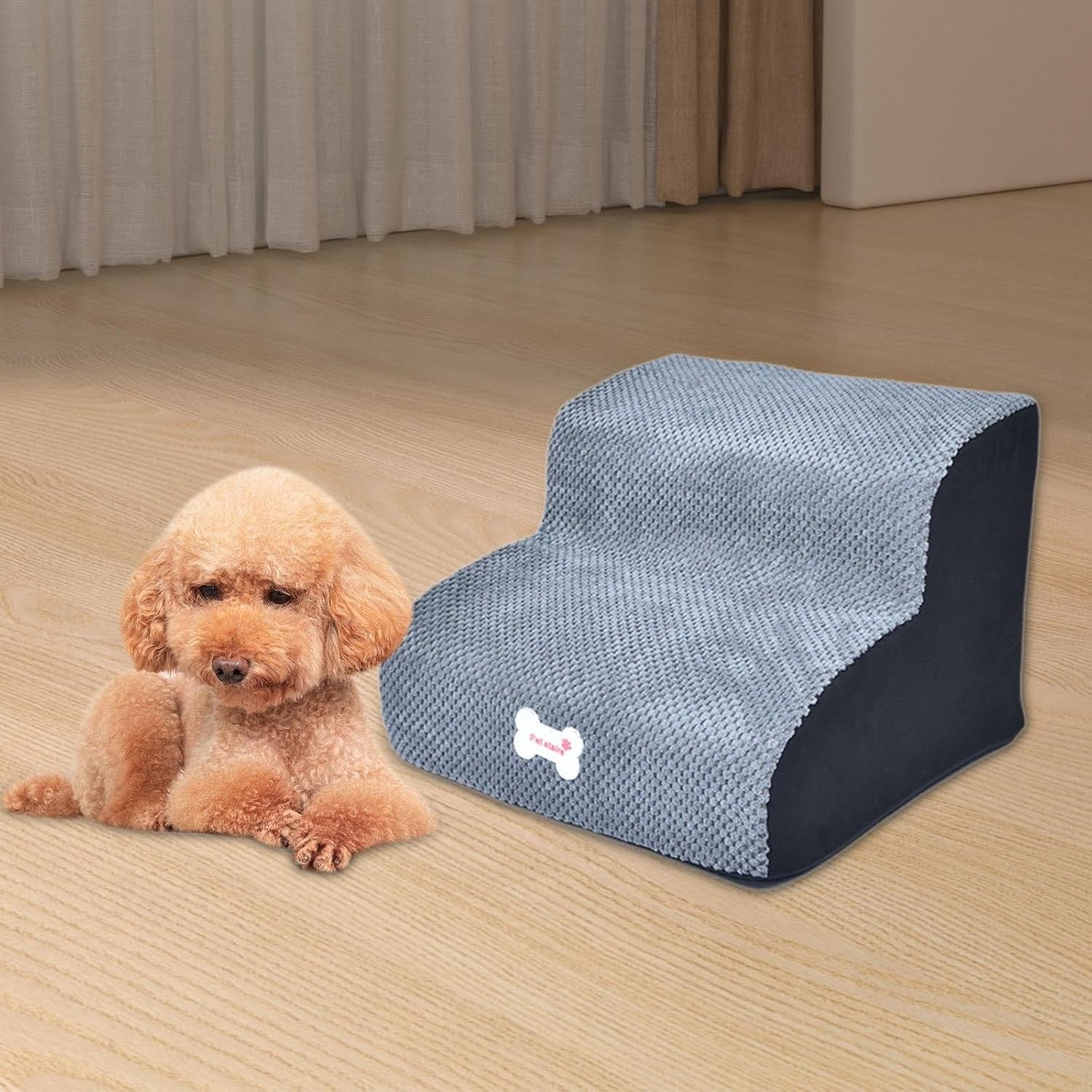 2 Steps Dog Stairs Small Dog Ramp Soft Pet Ladder Extra Wide 30cm Gray