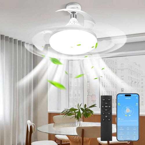Ceiling Fan Light, 40W Retractable Smart Fan, 4 Speeds, 3 Colors, Remote, LED