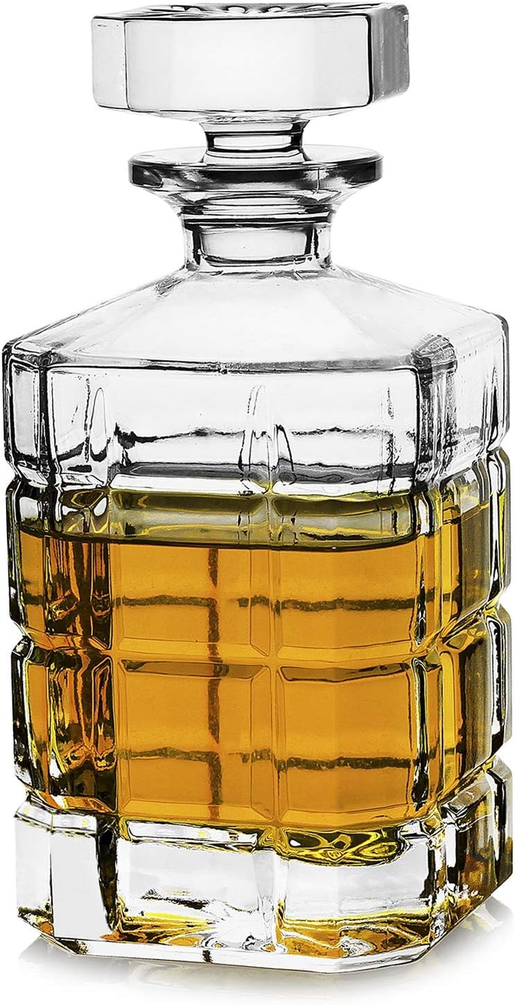 Square Whiskey Decanter 29oz Premium Glass Liquor Bottle with Stopper Gift