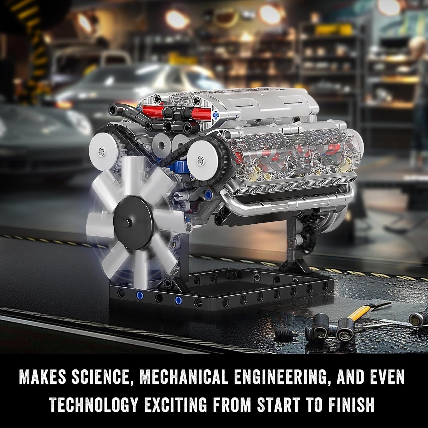 V8 Engine Building Kit 8-Cylinder Toy Model for Teens Kids 535 Pcs