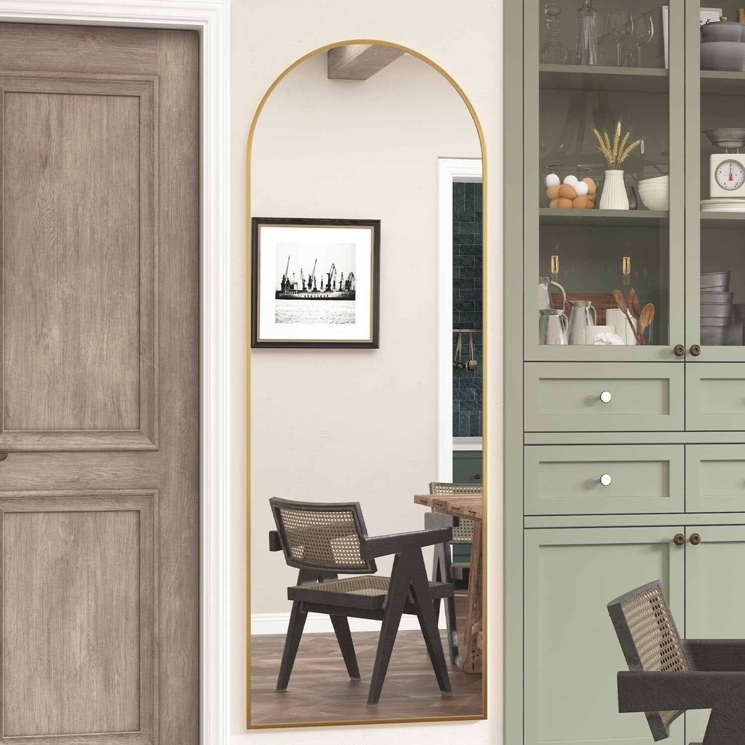 Gold Arched Full Length Mirror 162x53cm Wall Leaning Slim Dressing Room