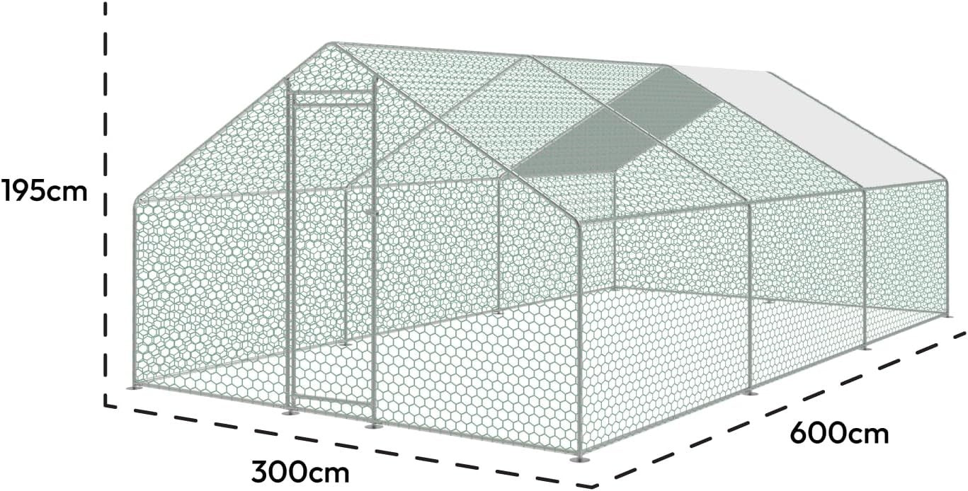 6x3m Walk In Chicken Run Galvanised Metal Coop Pen