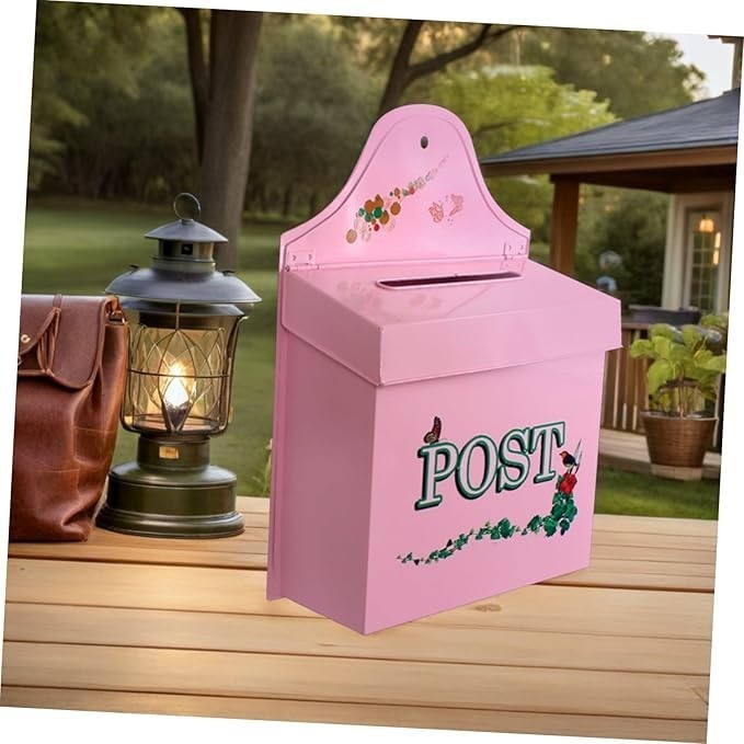 Rustic Wall-Mount Mailbox Pink Metal Vintage Outdoor Post Box Large Secure Lock