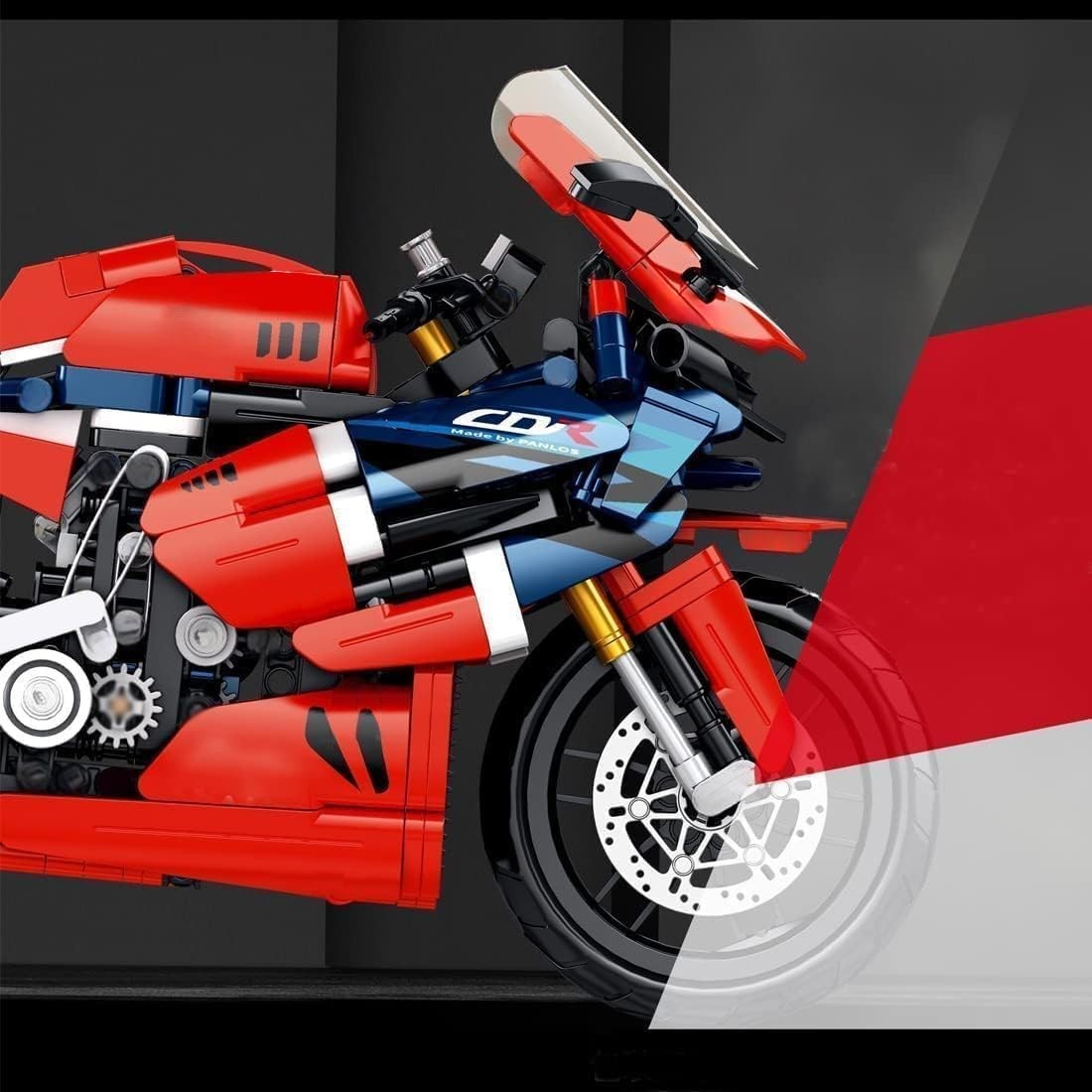 Motorcycle Building Kit 1017pcs Red Model, Realistic Details, Gift Toy