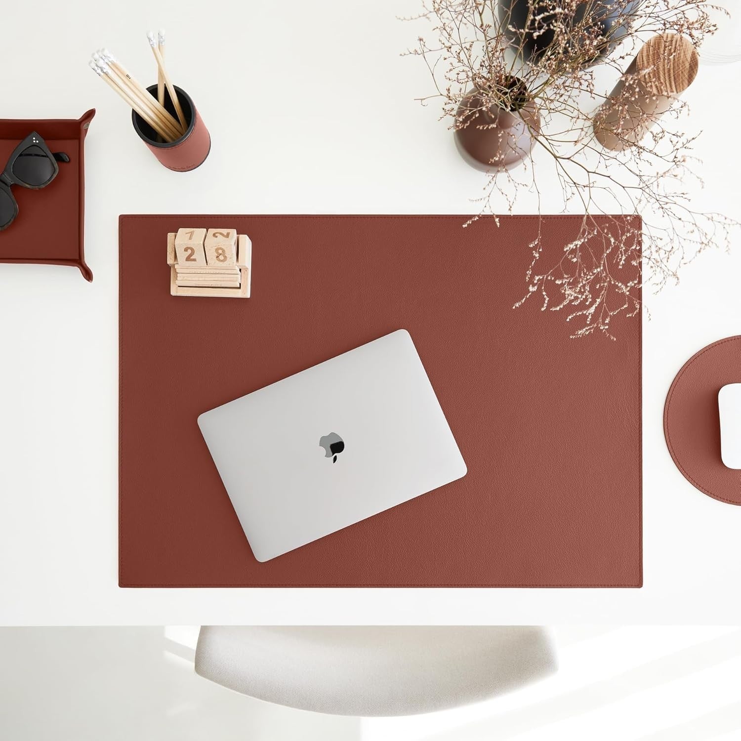 Leather Valet Tray Orange Brown – Desk Organiser for Keys, Coins & Jewellery