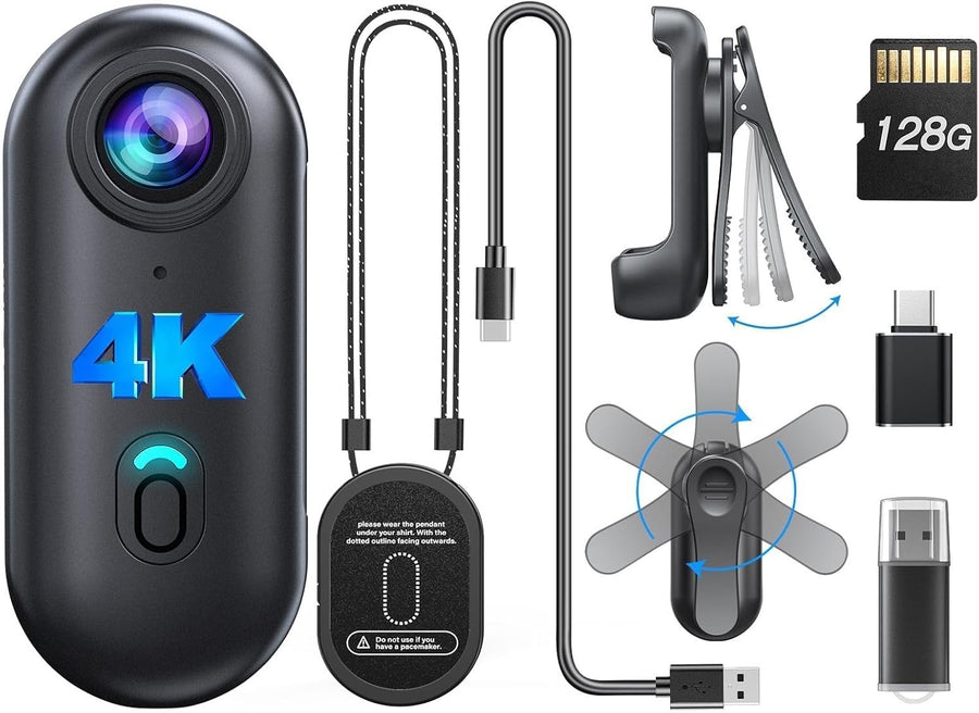 4K Mini Body Camera 128GB Wearable Cam Magnetic Clip 120Min Recording