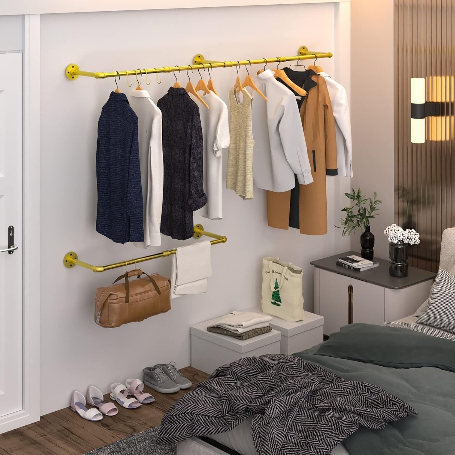 Wall Mounted Industrial Pipe Clothes Rail Heavy Duty White 180cm