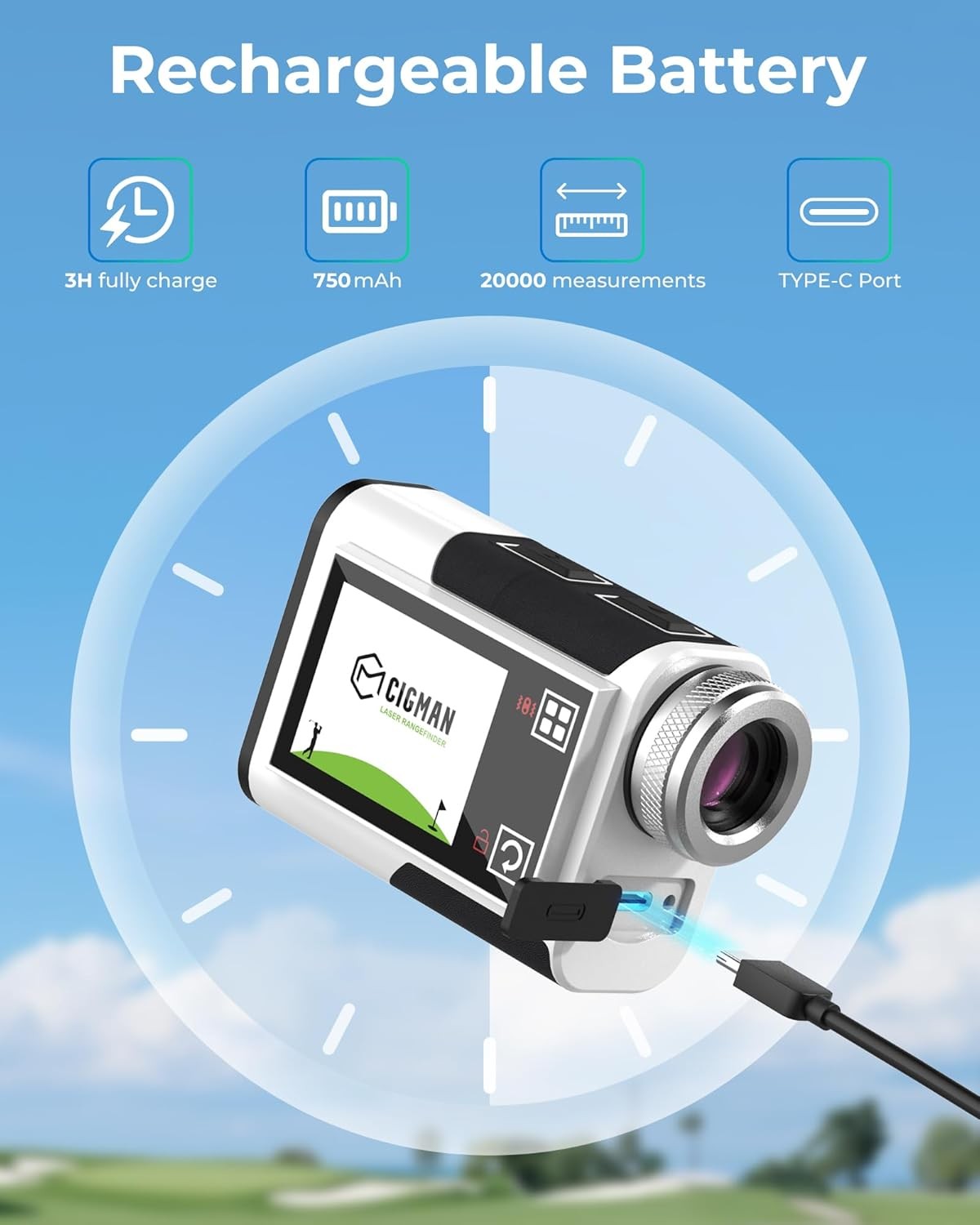 Golf Range Finder 1312 Yards Touch Screen Slope Flag Lock Rechargeable