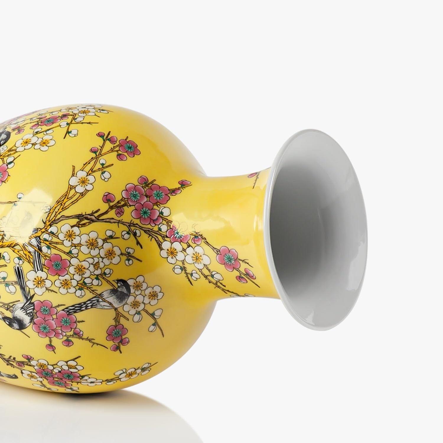 14 Inch Yellow Ceramic Flower Vase Hand Painted Luxury Table Centerpiece