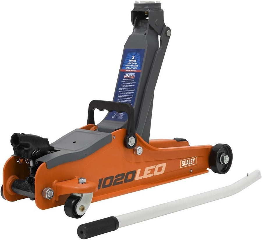 2 Tonne Low Profile Trolley Jack Car Lift 85–385mm Short Chassis Orange