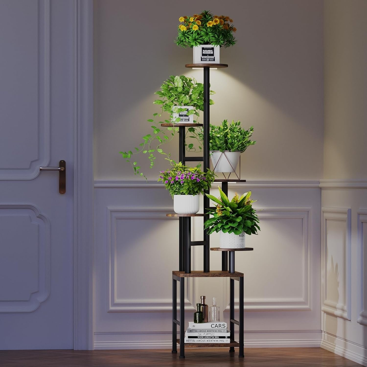 6-Tier Metal Plant Stand with Adjustable LED Grow Light | Tall Indoor Display Ra