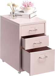 Pink Steel Rolling Drawer Unit 3 Tier Under Desk File Storage