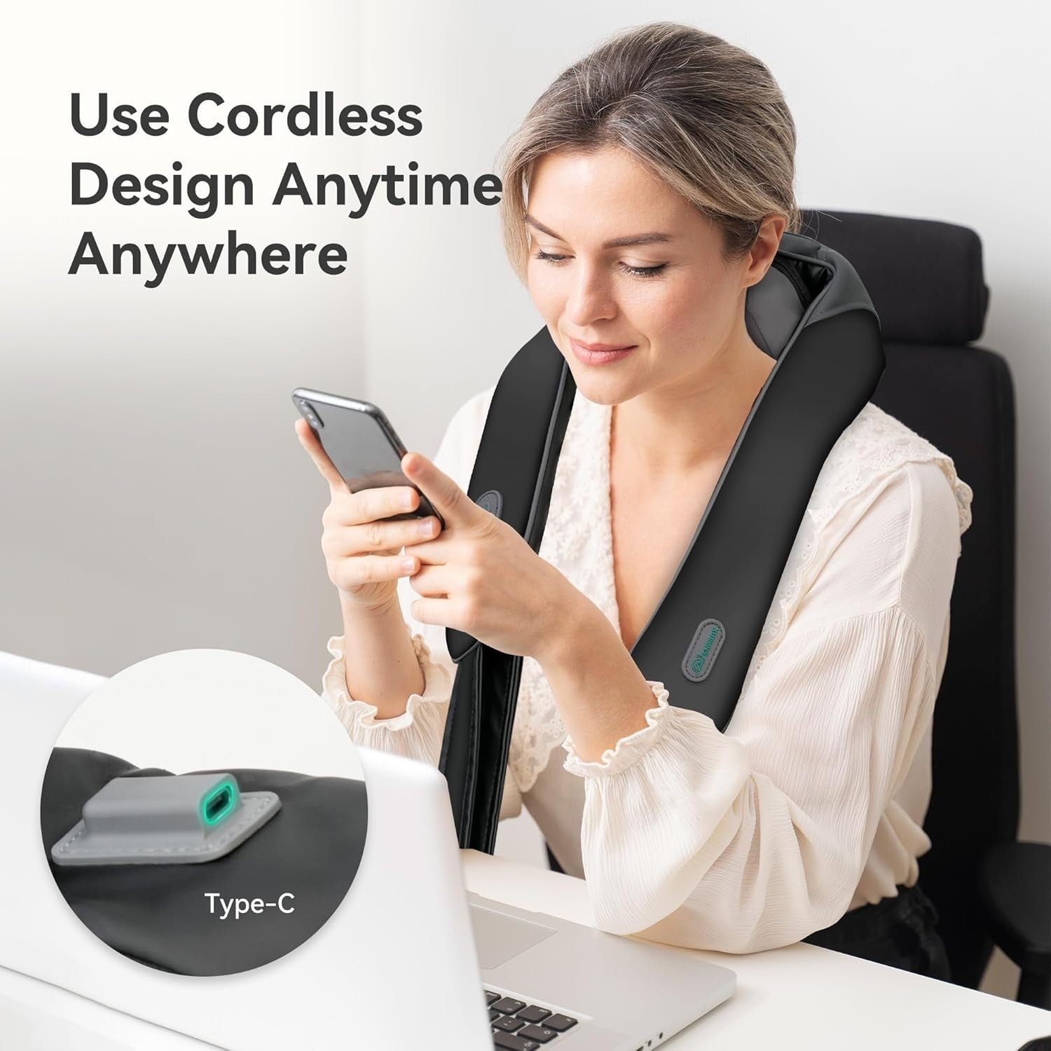 Cordless Neck Shoulder Massager Heat Deep Tissue Shiatsu Pillow