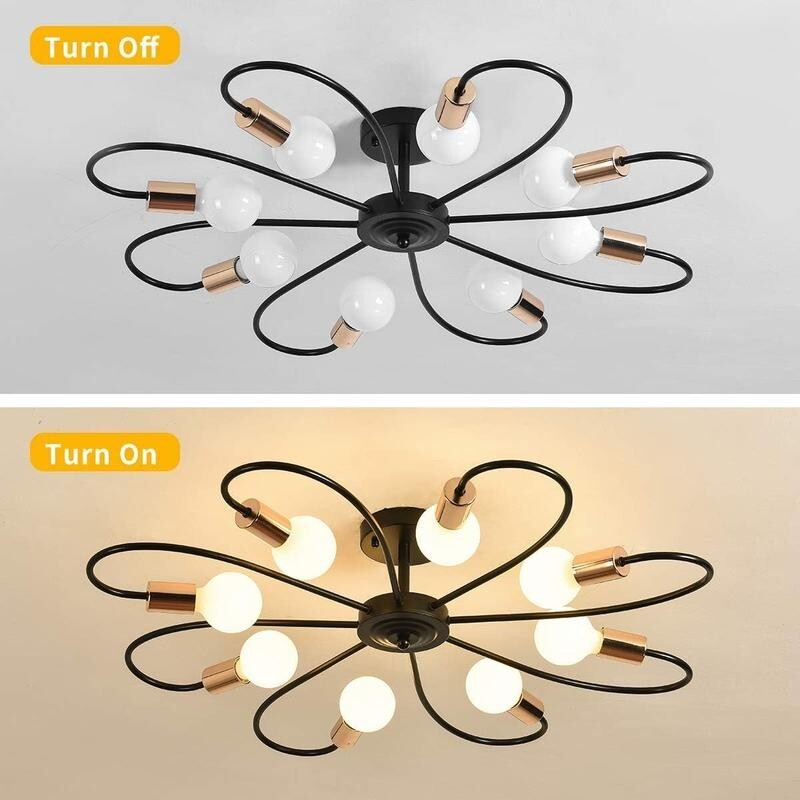 8-Light Black Gold Ceiling Light Flush Mount for Living Room