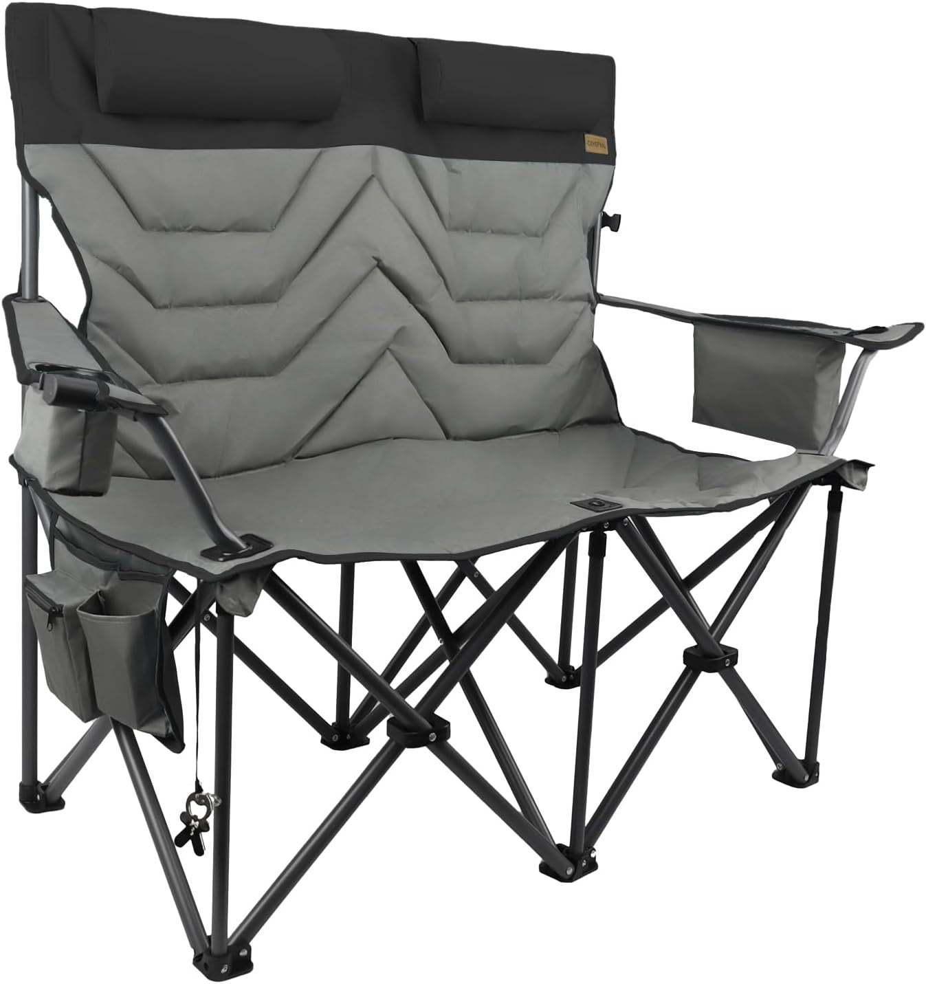 2 Seat Folding Padded Camping Chair 650lbs Heavy Duty Sofa with Cup Holders