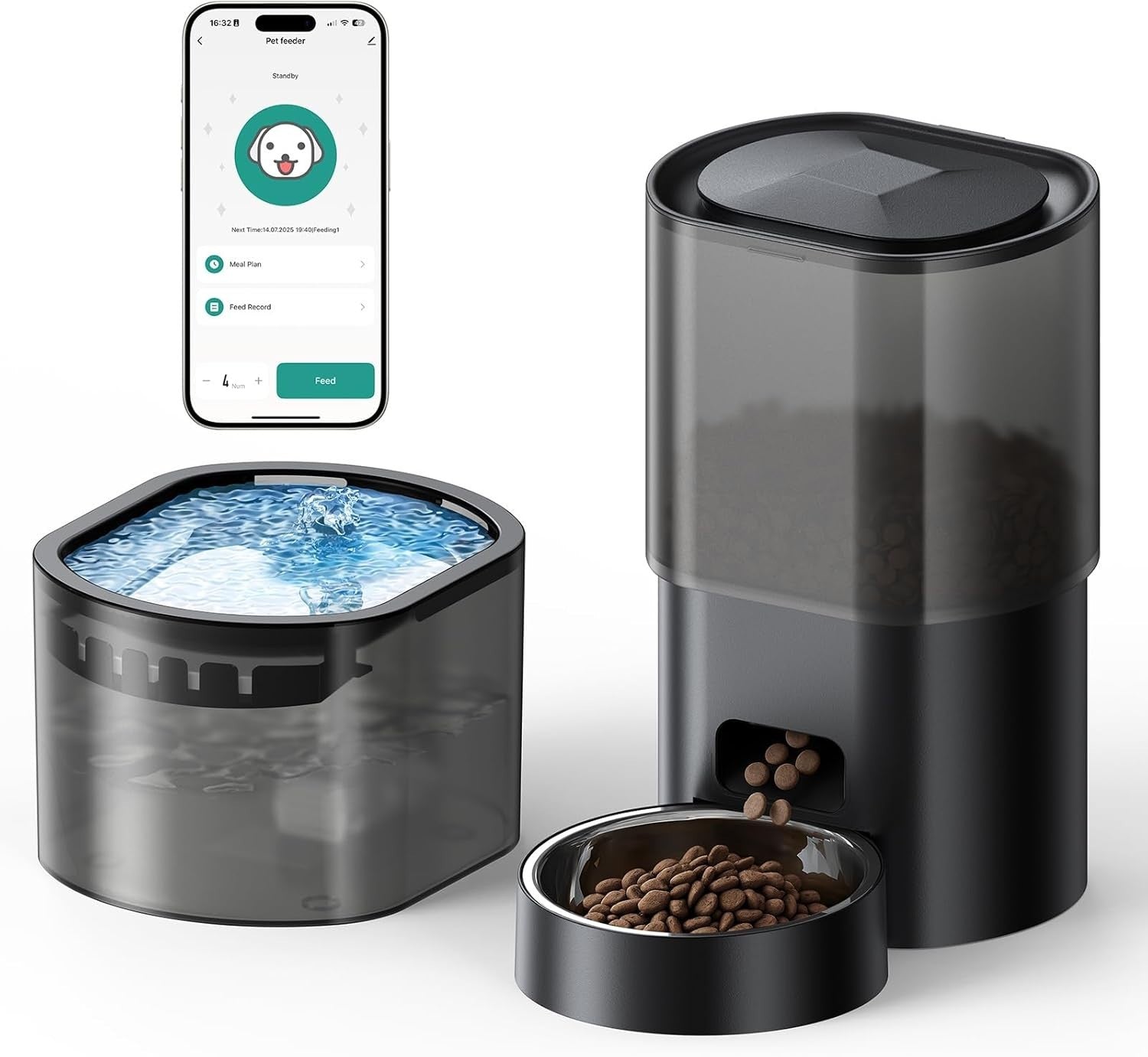 Automatic Cat Feeder Water Fountain WiFi Timer 3L Food 2.5L Pet Bowl