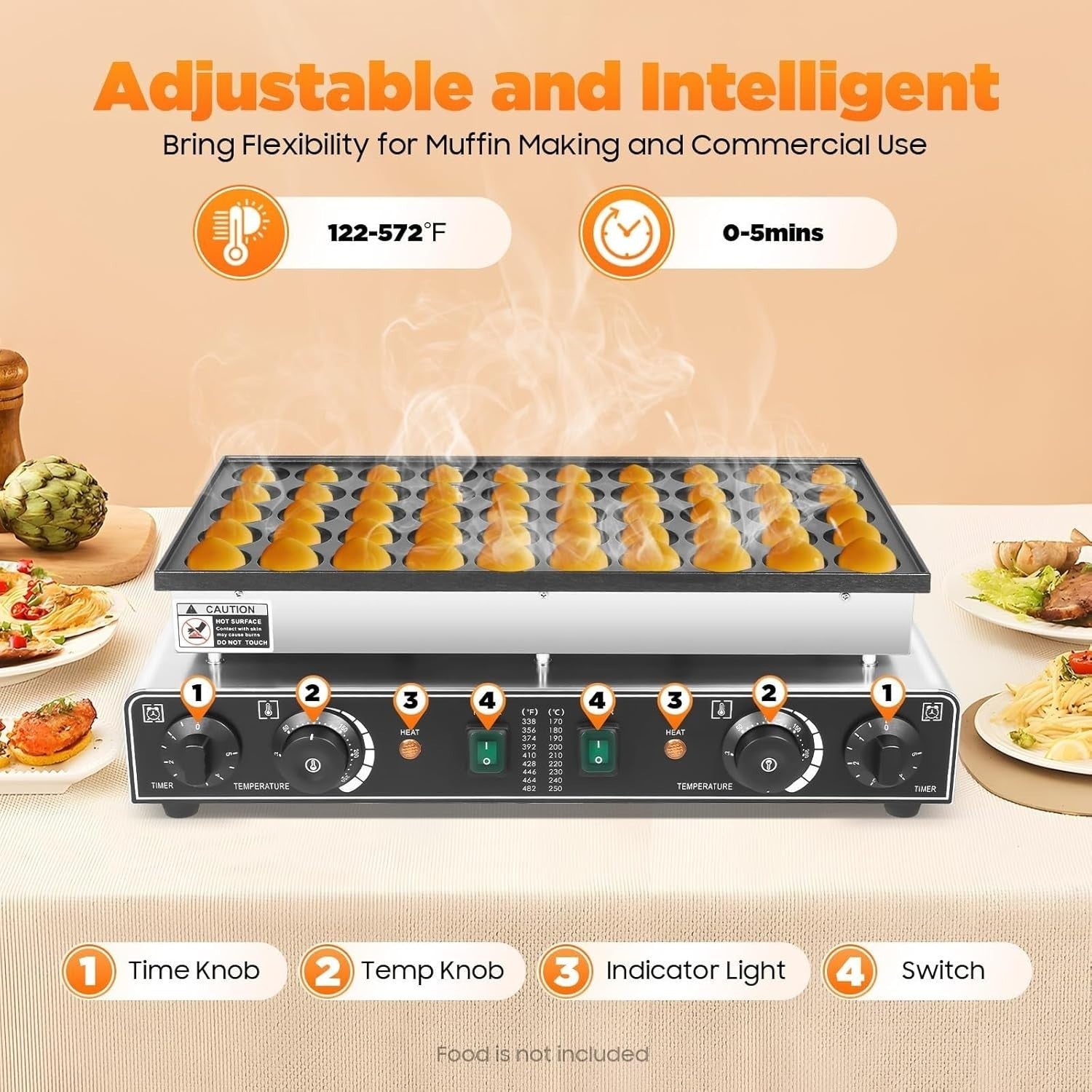 50-Hole 1700W Commercial Dutch Pancake Maker | Non-Stick Mini Muffin