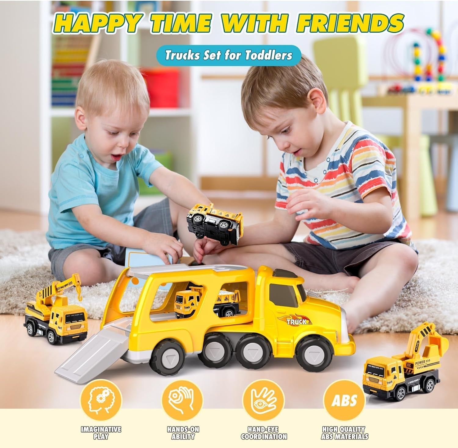 Remote Control Construction Truck Set with Lights & Music for Boys 1-6
