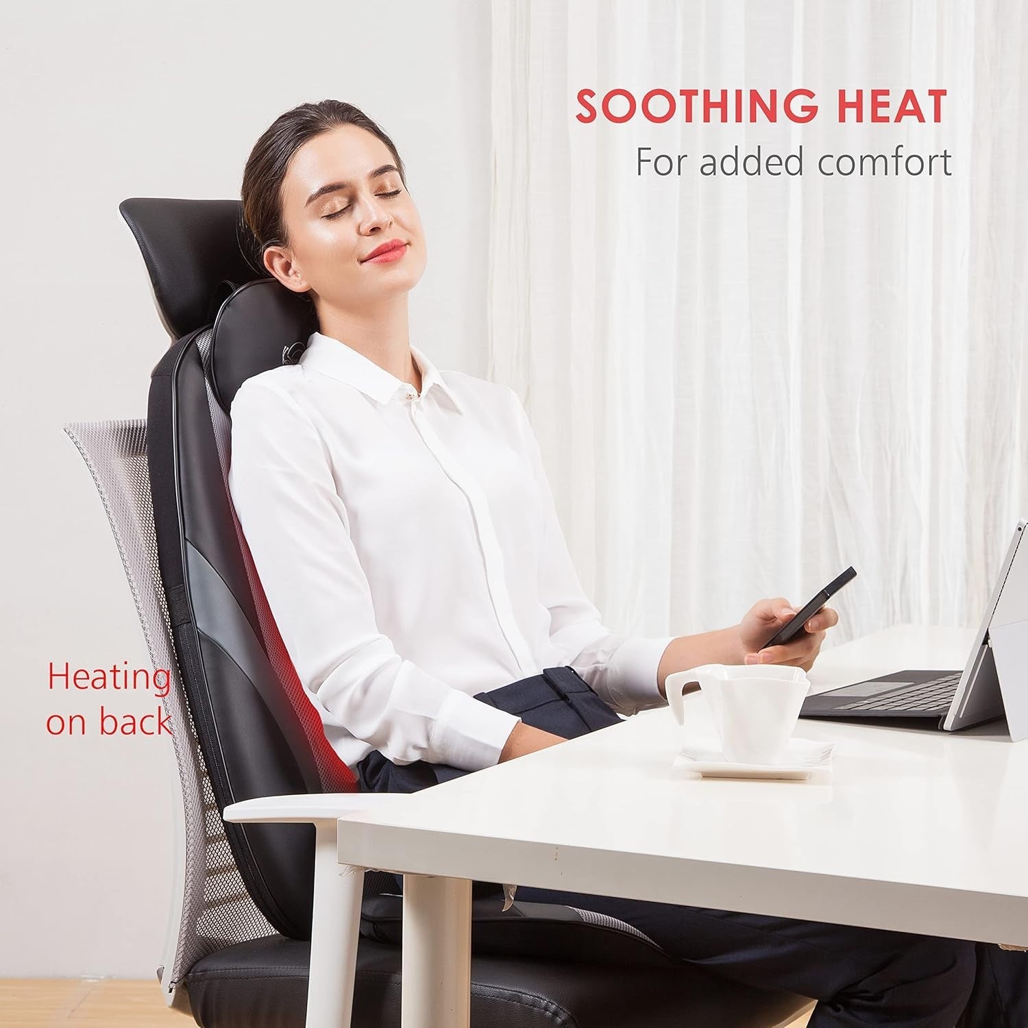 Shiatsu Back Massager Chair Pad with Heat Deep Kneading Seat Cushion Home Office