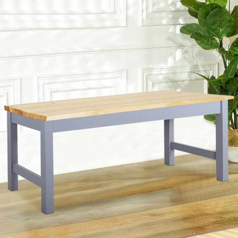 Grey Solid Pine Wooden Bench 2-Seater Sturdy Indoor Kitchen Dining Seat