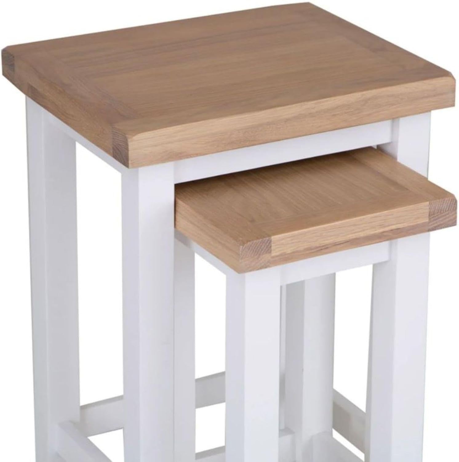 Nest of 2 Side Tables White Wood Square Oak Veneer Top Living Room End Coffee