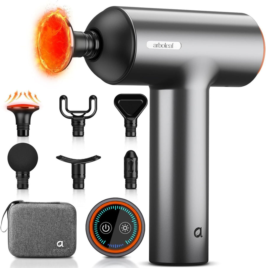Heated Deep Tissue Massage Gun Metal Head Muscle Recovery 6 Attachments Case