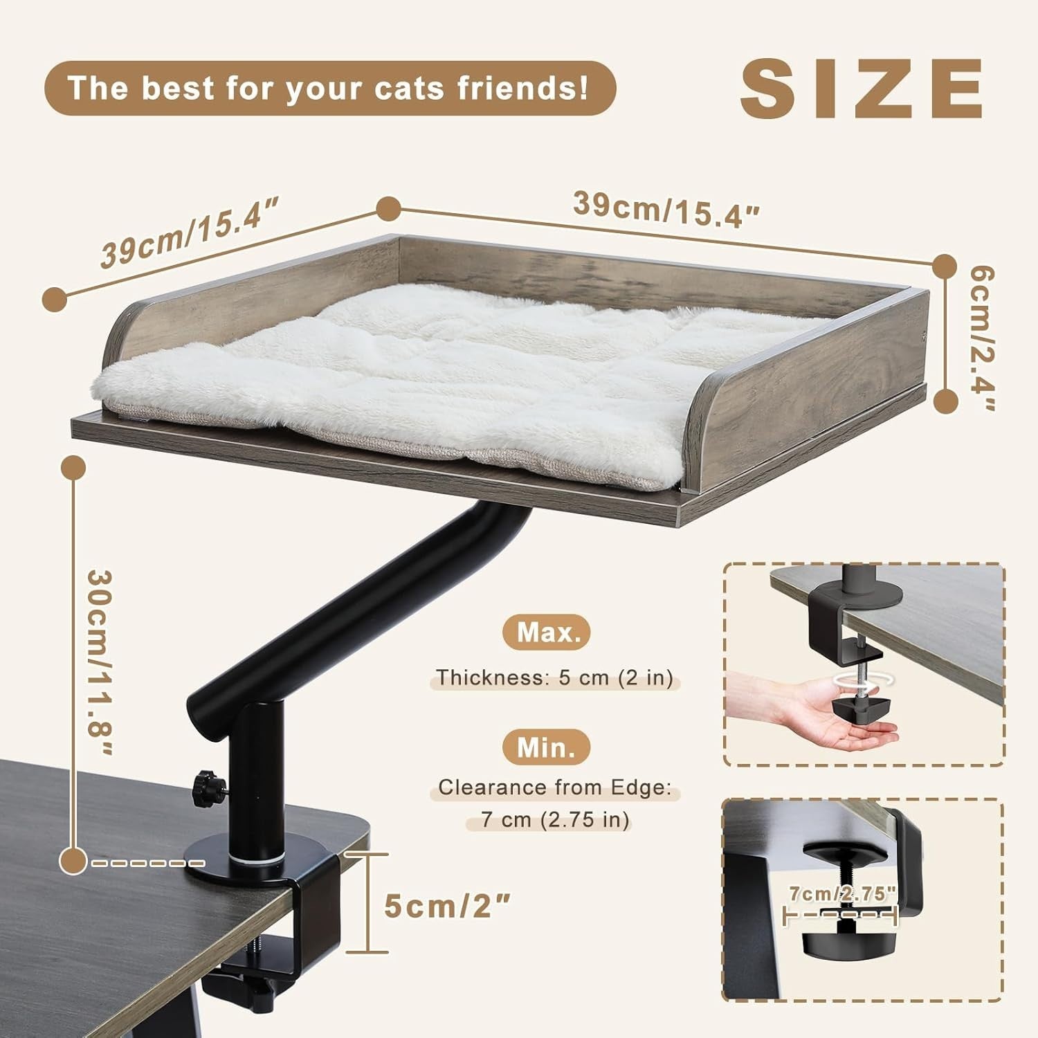 Wooden Desk Cat Bed Rotating Cat Hammock Adjustable Desktop Perch