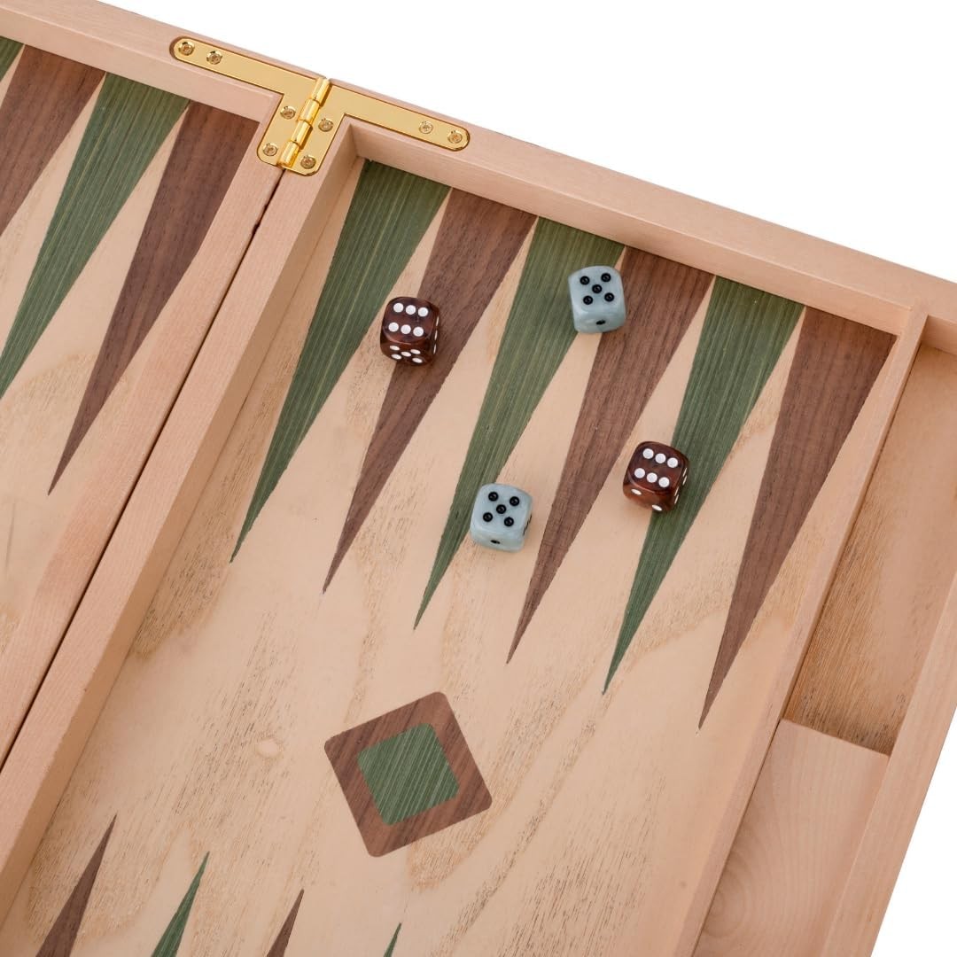 15 Inch Wooden Backgammon Set Luxury Burl Wood Case Classic Travel Board Game