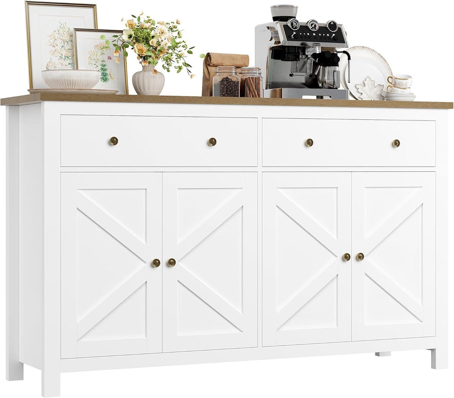 Large White Kitchen Sideboard 4 Doors 2 Drawers Adjustable Shelves Storage
