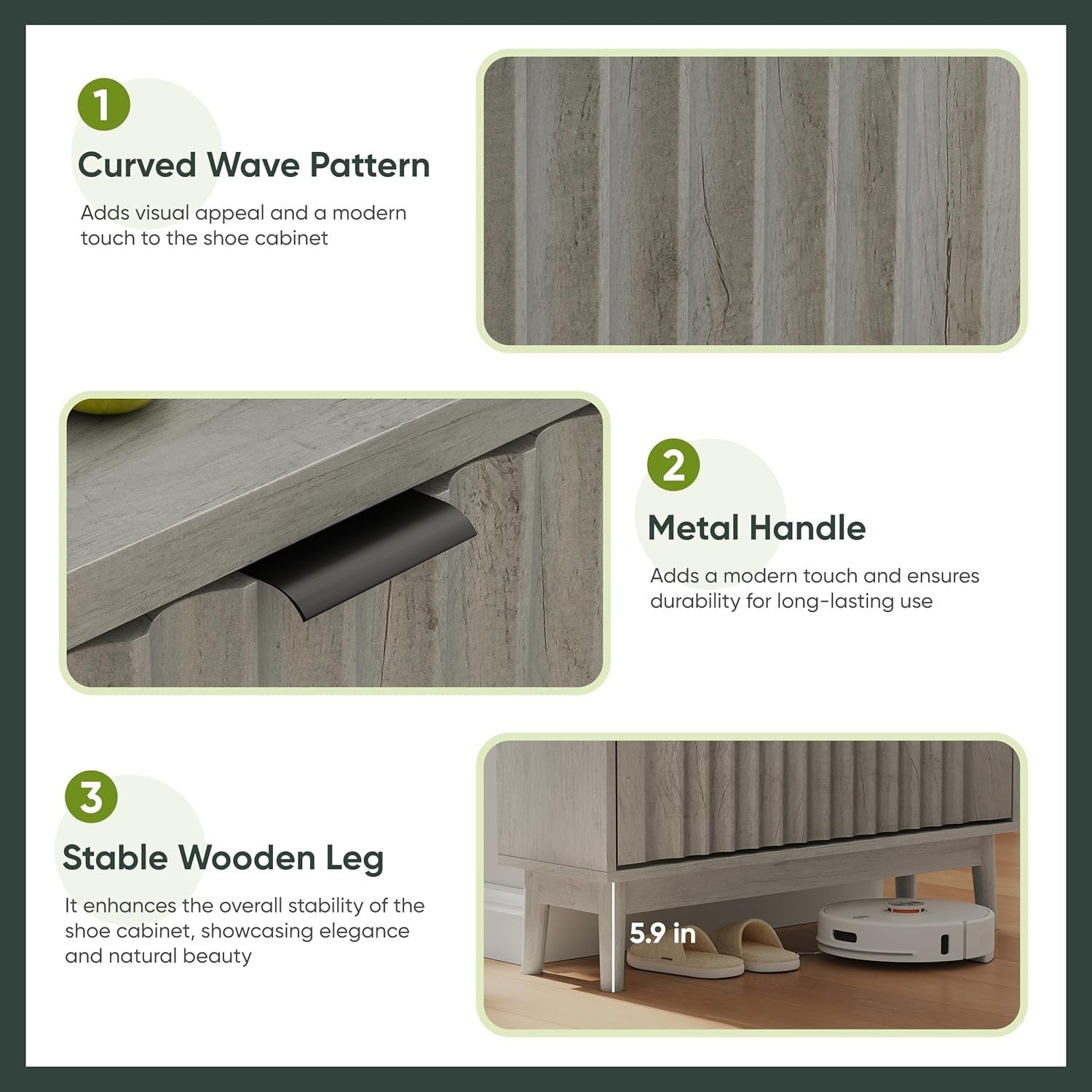 Narrow Grey Wood Shoe Cabinet 2 Flip Drawers Hidden Storage 24x80x99cm
