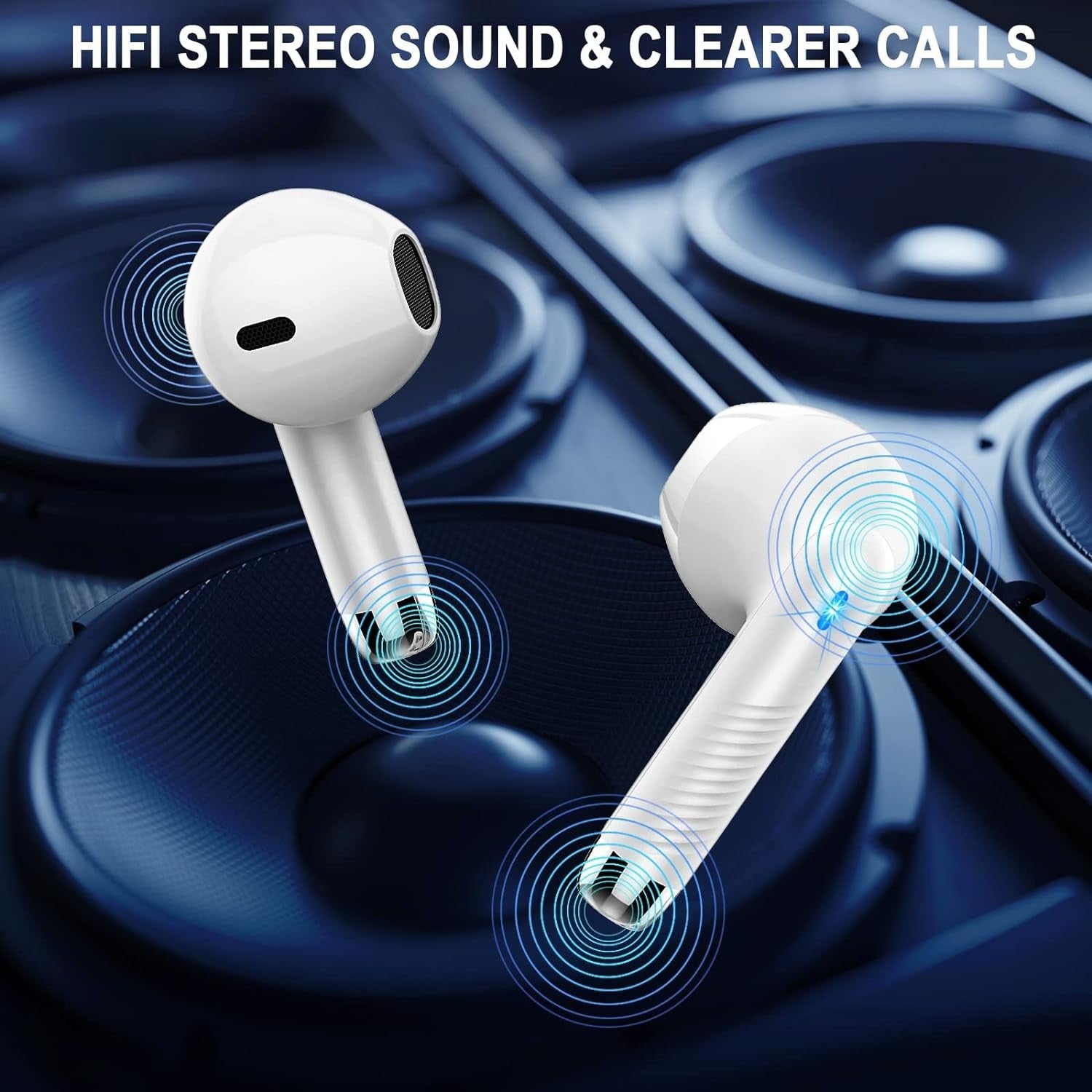 Bluetooth 5.4 White Earbuds ENC Mic 40H Deep Bass LED Touch IP7